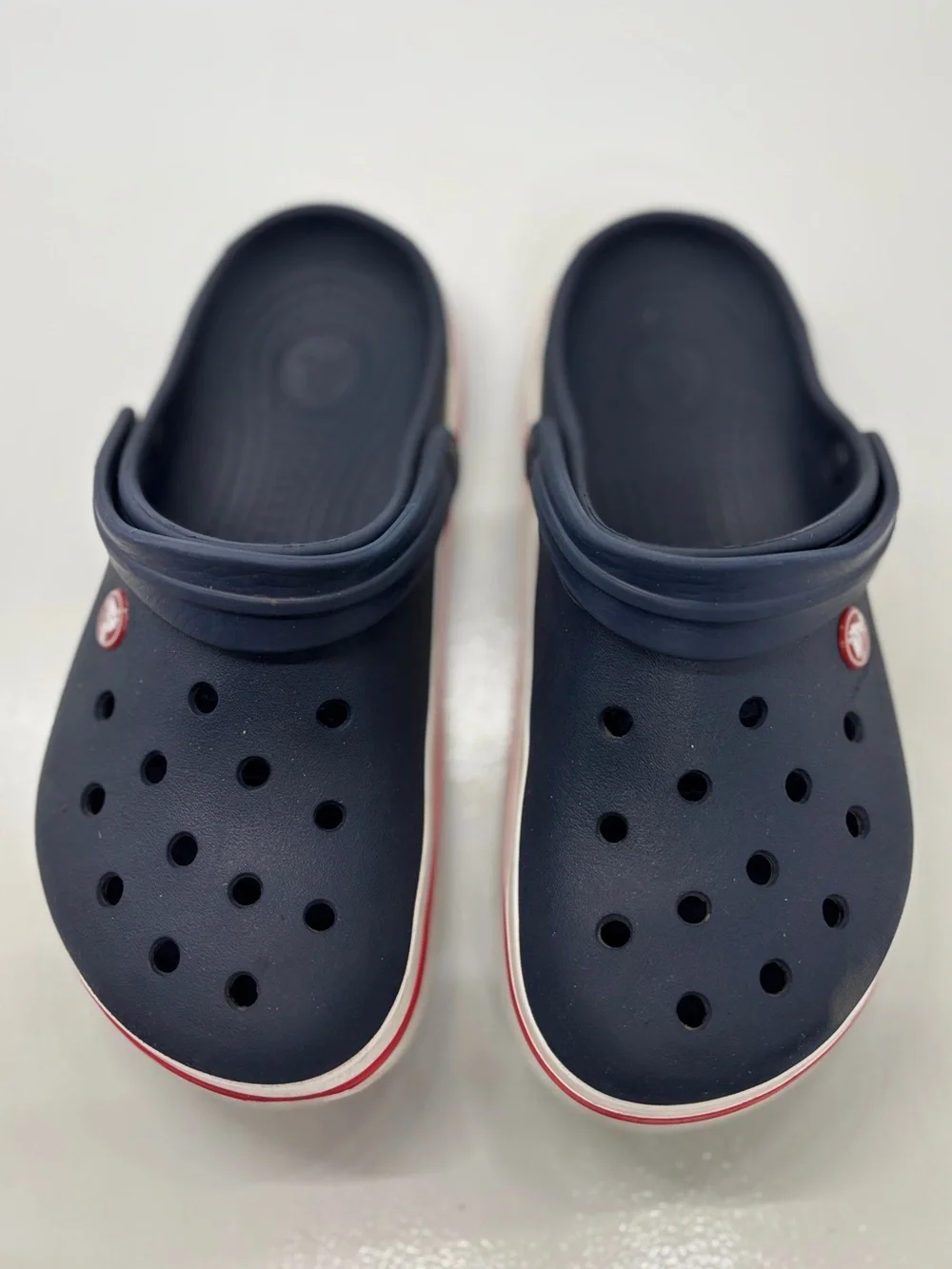 Crocs Crocband Clogs Navy Red White Kids J6 Youth Slip On Shoes